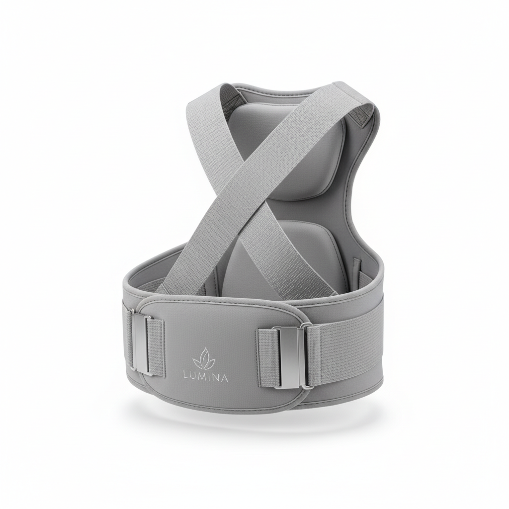 Ceinture de soutien lombaire - photo produit professionnelle : 🩹 Ceinture de soutien lombaire ajustable premium avec sangles ergonomiques - Design médical professionnel pour un maintien optimal du bas du dos et correction de la posture - Matériaux respirants de qualité supérieure avec système de réglage personnalisé pour un confort toute la journée 💪

