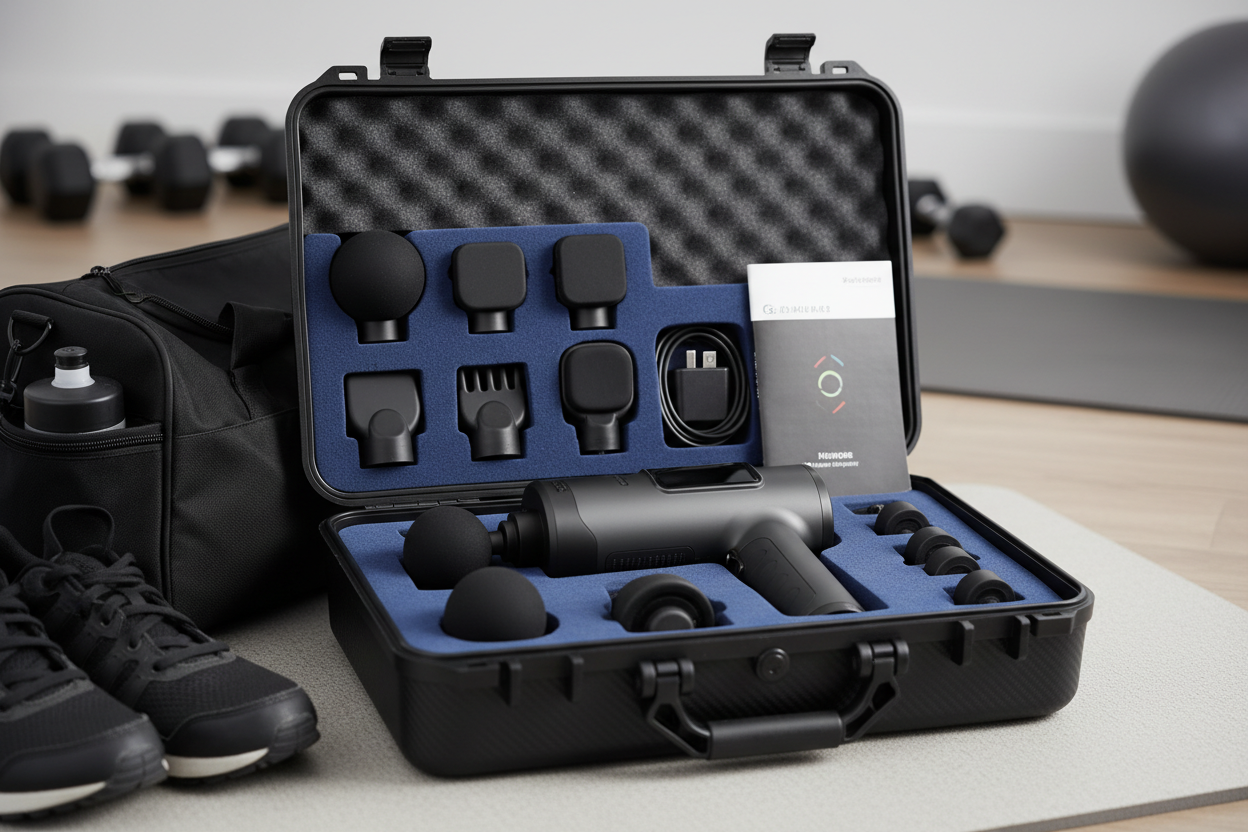 Kit masseur mallette🎒 Kit complet masseur musculaire mallette transport têtes câble manuel équipement récupération organisé portable 💪"